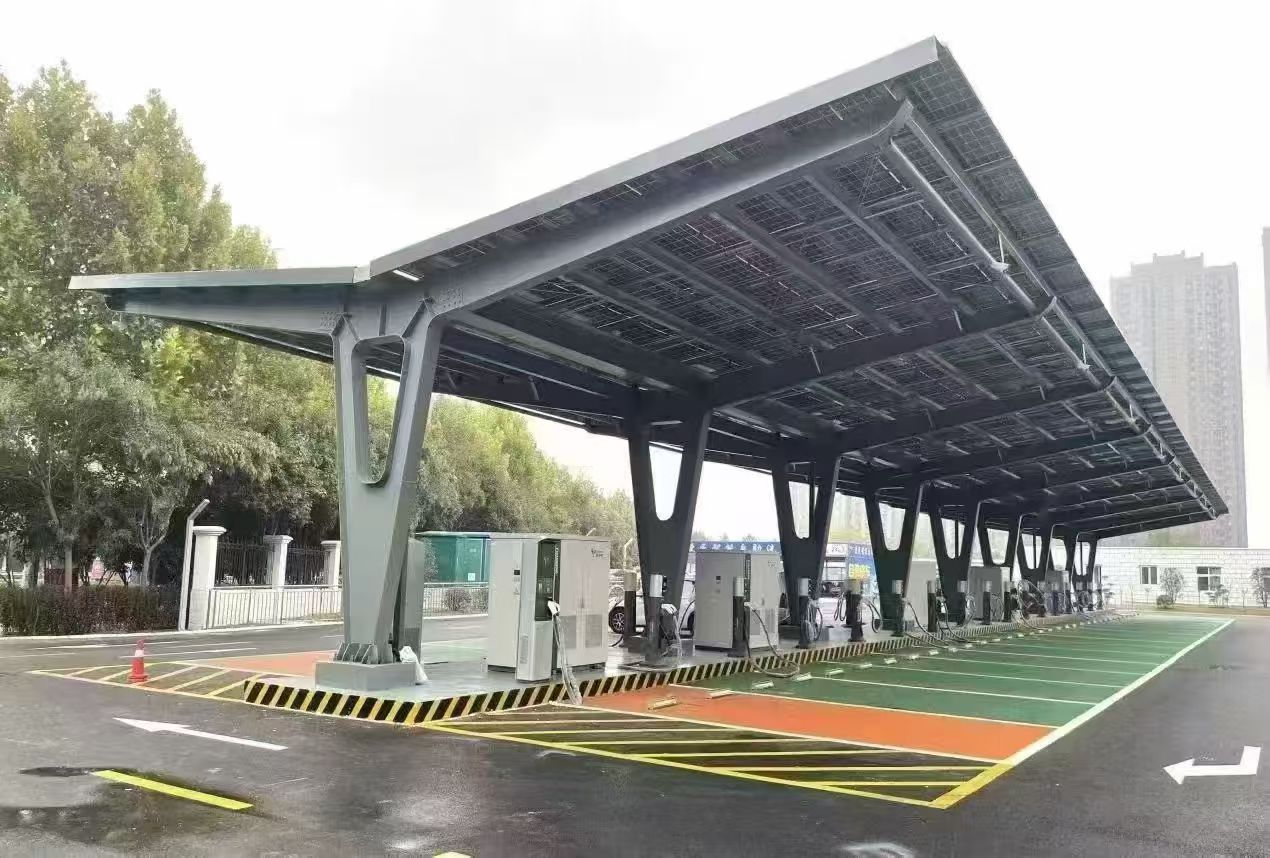 膜结构充电桩雨棚实景图
