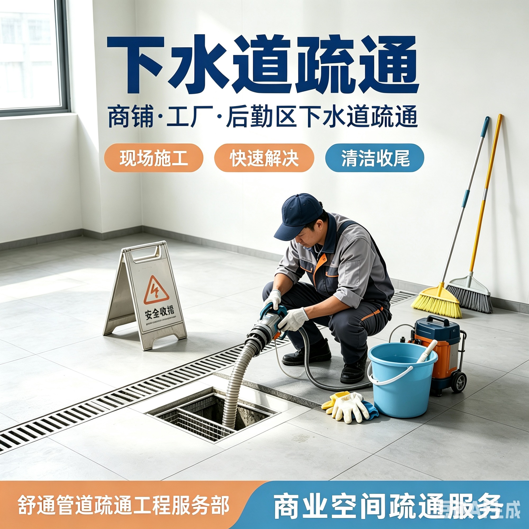 管道疏通现场作业示意