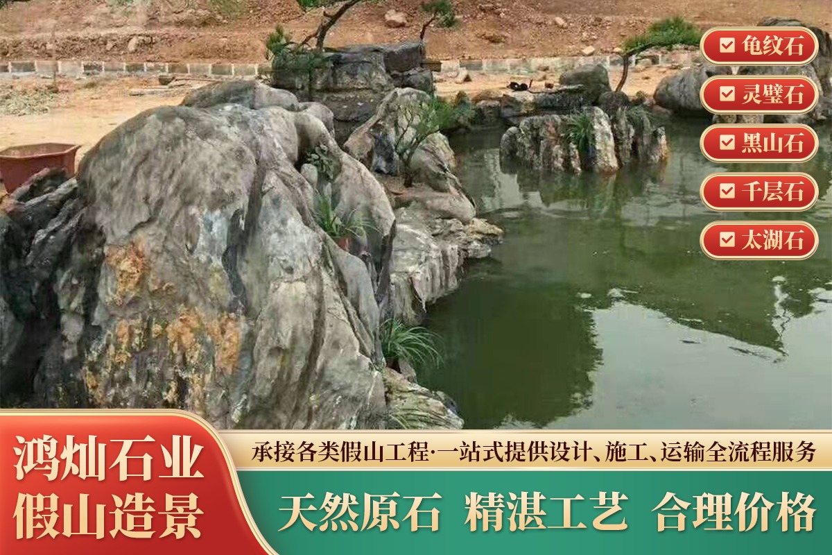 鱼池假山工程实景布局