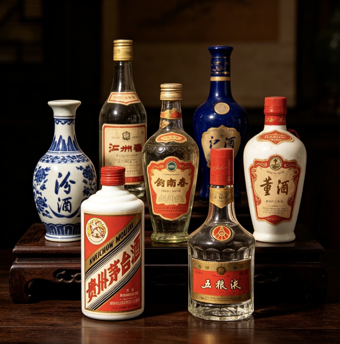 Professional appraisal team inspecting vintage bottles